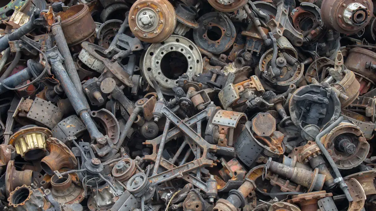 Rusted automotive metal parts at a recycler